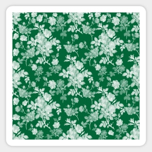 Romantic White Rose Floral Painting Green Pattern Sticker